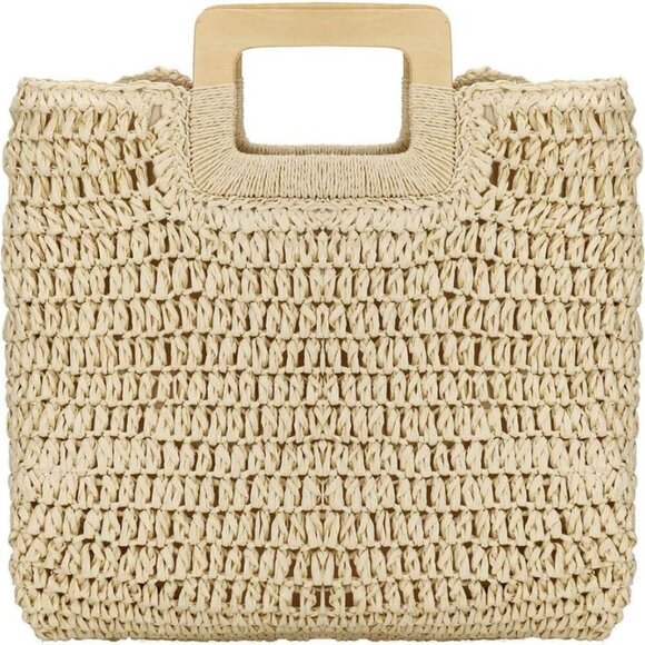 Straw Tote Bag Women Hand Woven Large Casual Handbags Hobo Straw Beach Bag with - Picture 1 of 8